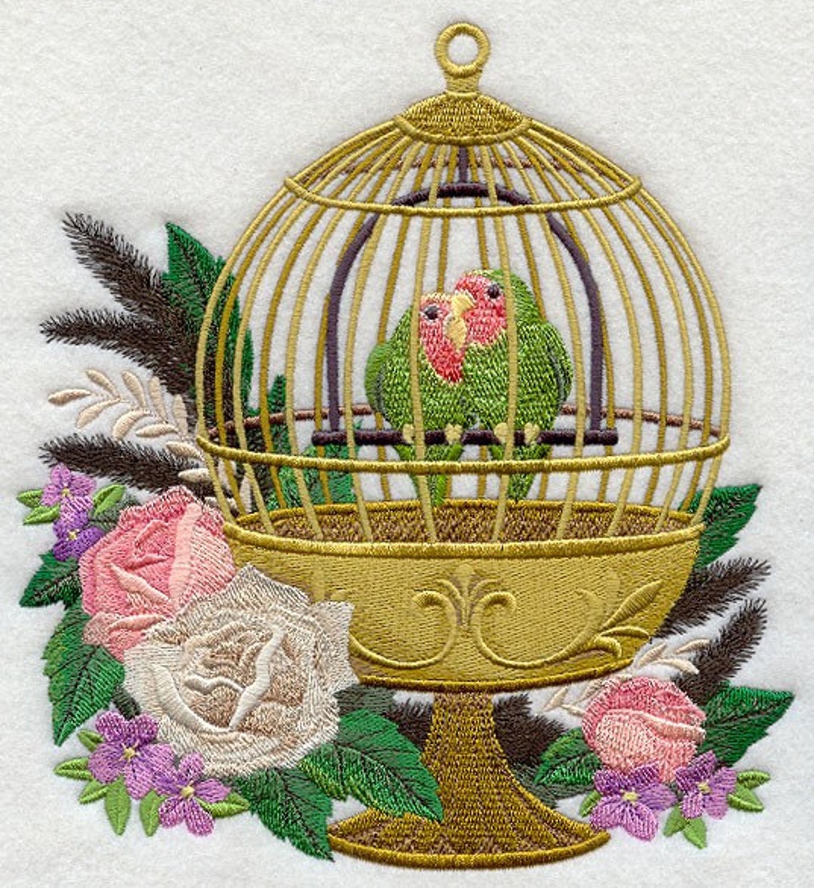 BIRDCAGE WITH LOVEBIRDS Machine Embroidered Quilt Block Etsy