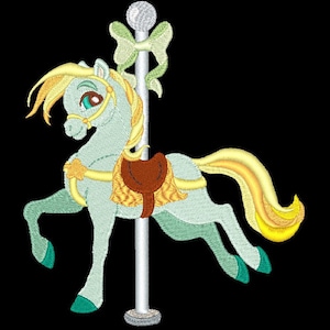 FANCY CAROUSEL HORSES #5- 1 Machine Embroidery Design Instant Download 4x4 5x7 6x10 hoop (AzEB)