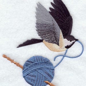 SOARING CHICKADEE With CROCHET Needle - Machine Embroidery Quilt Blocks (AzEB)