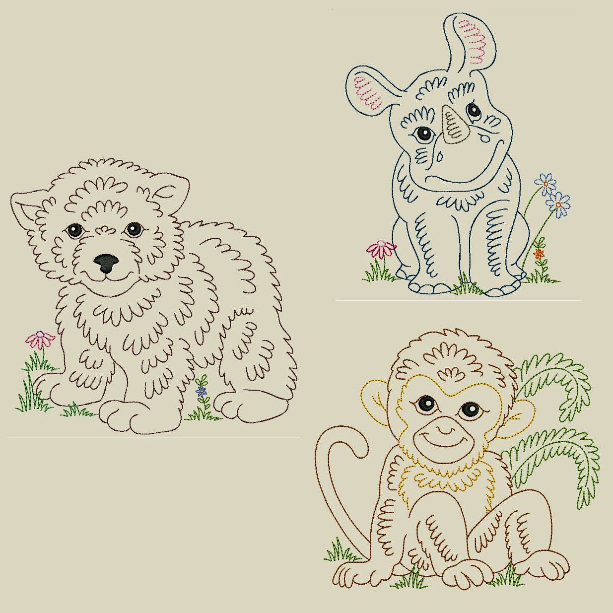 VINTAGE BABY ANIMALS 1 5inch 10 Machine Embroidery Designs Etsy
