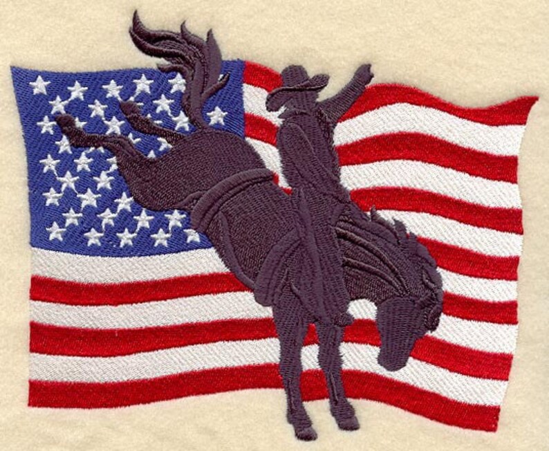 BRONCO SILHOUETTE and U.S. Flag Machine Embroidery Quilt Blocks AzEB image 1