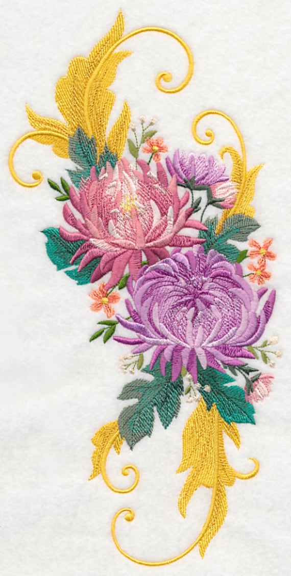 CHRYSANTHEMUM SPRAY With FLOURISH Machine Embroidered Quilt Etsy