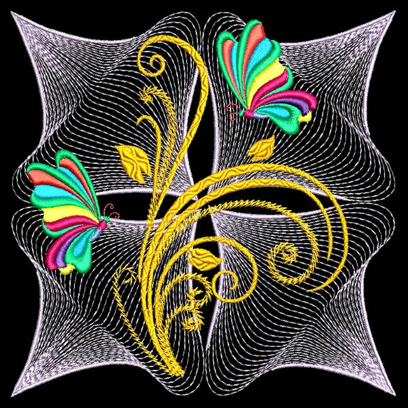 SWIRLY FLUTTERBY BLOCKS 1 4inch 10 Machine Embroidery Designs Instant Download 4x4 hoop AzEB image 10