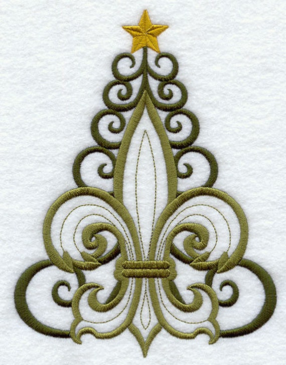 AzEB Machine Embroidery Quilt Block FLEUR DE LIS Christmas Tree