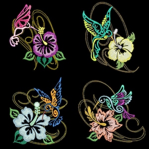 TROPICAL HUMMERS (4inch) - 10 Machine Embroidery Designs Instant Download 4x4 hoop (AzEB)