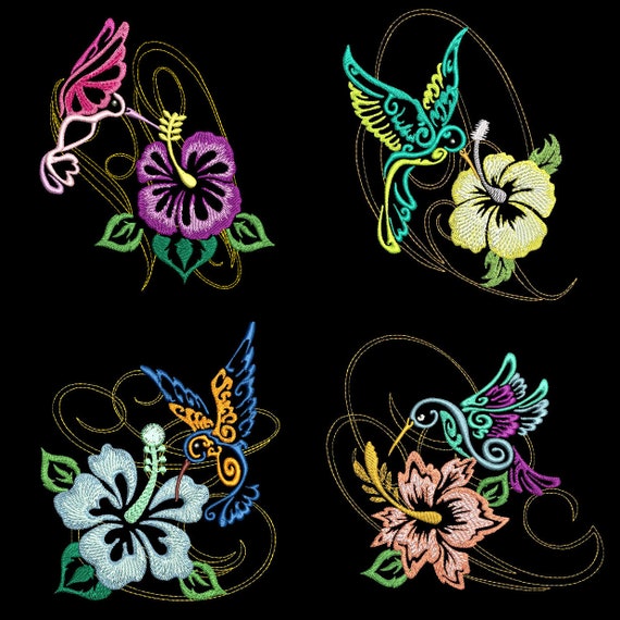 TROPICAL HUMMERS (4inch) - 10 Machine Embroidery Designs TROPICAL HUMMERS (4inch) - 10 Machine Embroidery Designs