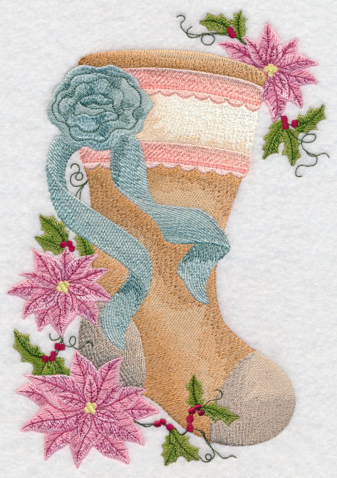 CHIC CHRISTMAS STOCKING Machine Embroidered Quilt Block azeb Etsy