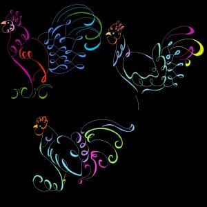 SWIRLY ARTDECO ROOSTERS (5inch) - 10 Machine Embroidery Designs Instant Download 5x5 hoop (AzEB)