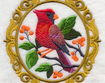CARDINAL CAMEO - Machine Embroidered Quilt Block (AzEB)