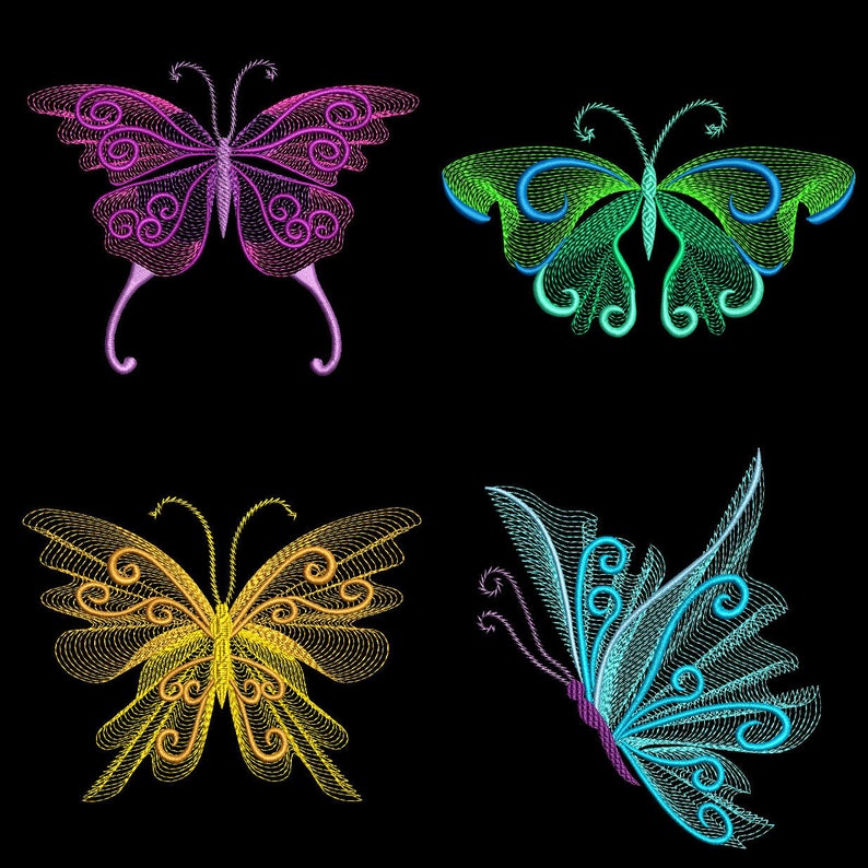 AzEB CURLY FLUTTERS 4inch - 10 Machine Embroidery Designs Instant Download 4x4 hoop