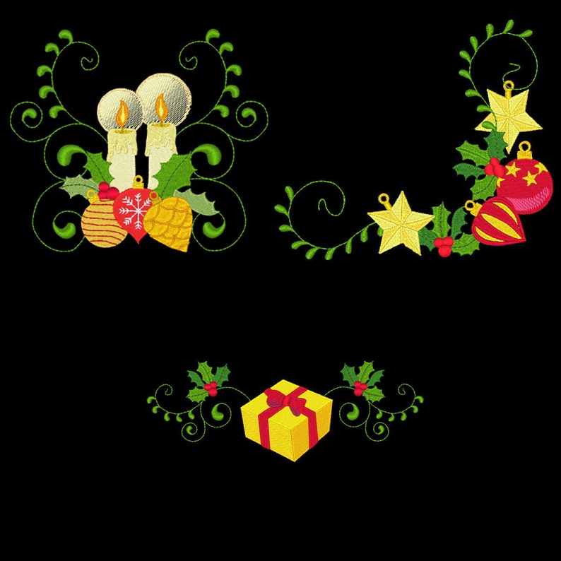 CURLY CHRISTMAS BORDERS & Corners 4inch 10 Machine Embroidery Designs Instant Download 4x4 hoop AzEB image 2