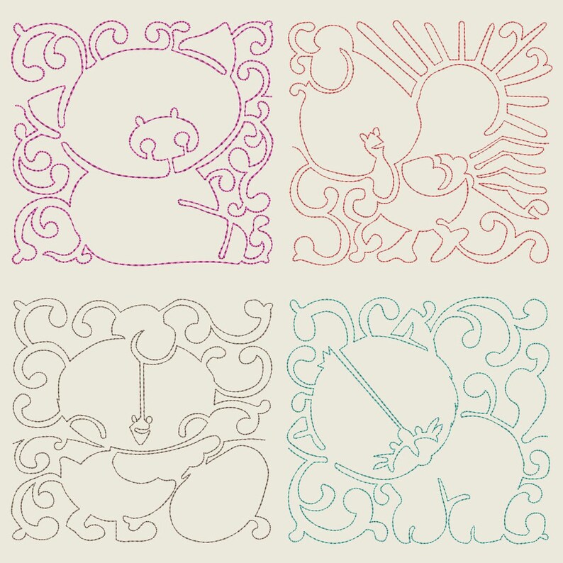 CONTINUOUS LINE BABY Farm Animals (5inch) - 10 Machine Embroidery ...