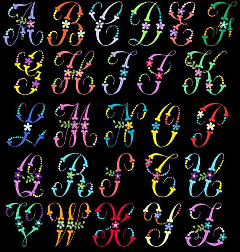 FLORAL DOTS 52 Machine Embroidery Font Designs Instant Etsy