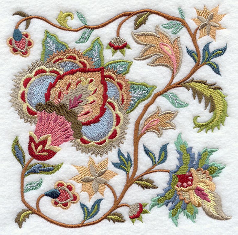 JACOBEAN SUMMER FLOWERS Square 2 Machine Embroidered Quilt Etsy
