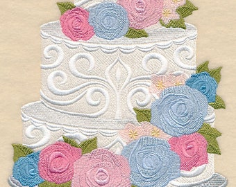 CASCADING ROSES CAKE - Machine Embroidered Quilt Block (AzEB)