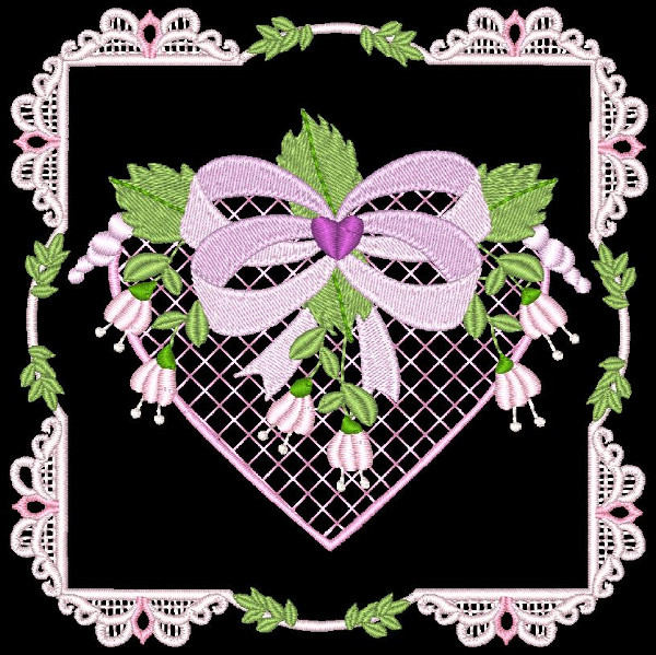 LOVE HEARTS FLOWERS (4 インチ) - 12 種類の機械刺繍デザイン、即時