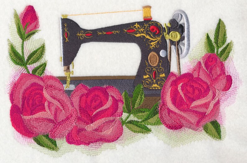 Machine Embroidered Quilt Block Crafty WATERCOLOR BLOOMS AzEB ROSES
