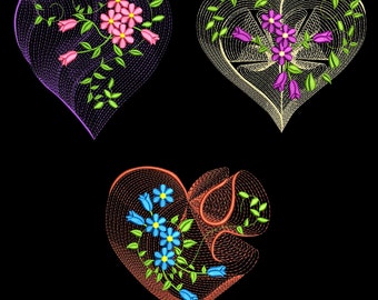 HEARTS OF LOVE (5 Inch Size) - 10 Machine Embroidery Design