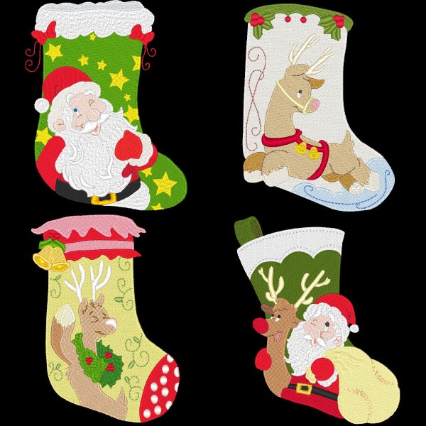 SANTAS STOCKINGS(4inch) - 10 Machine Embroidery Designs Instant Download 4x4 hoop (AzEB)