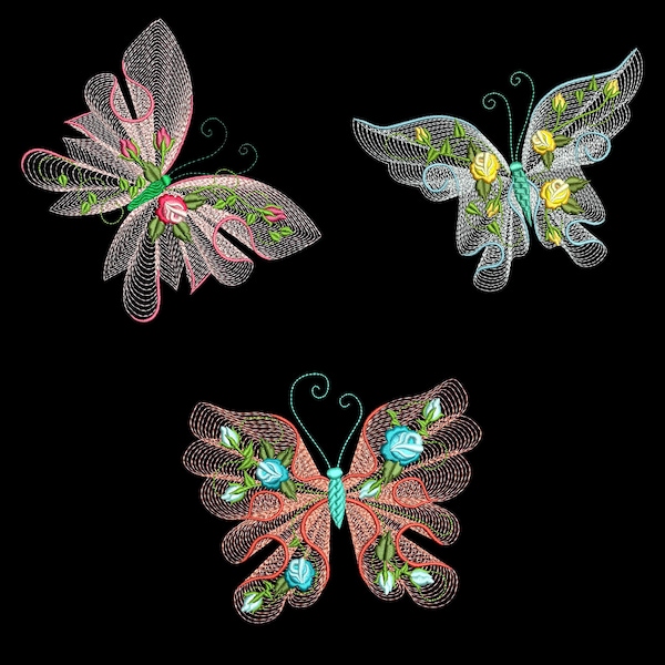 FLUTTERBY LUV #1 (4 inch size) Pack- 10 Machine Embroidery Designs Instant Download 4 X 4 hoop (AzEB)