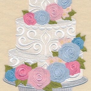 CASCADING ROSES CAKE - Machine Embroidered Quilt Block (AzEB)