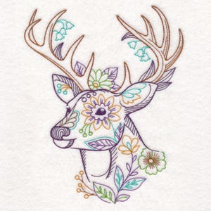 FOREST FLOWER BUCK (Vintage) - Machine Embroidery Quilt Block (AzEB)