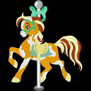 FANCY CAROUSEL HORSES #9- 1 Machine Embroidery Design Instant Download 4x4 5x7 6x10 hoop (AzEB)