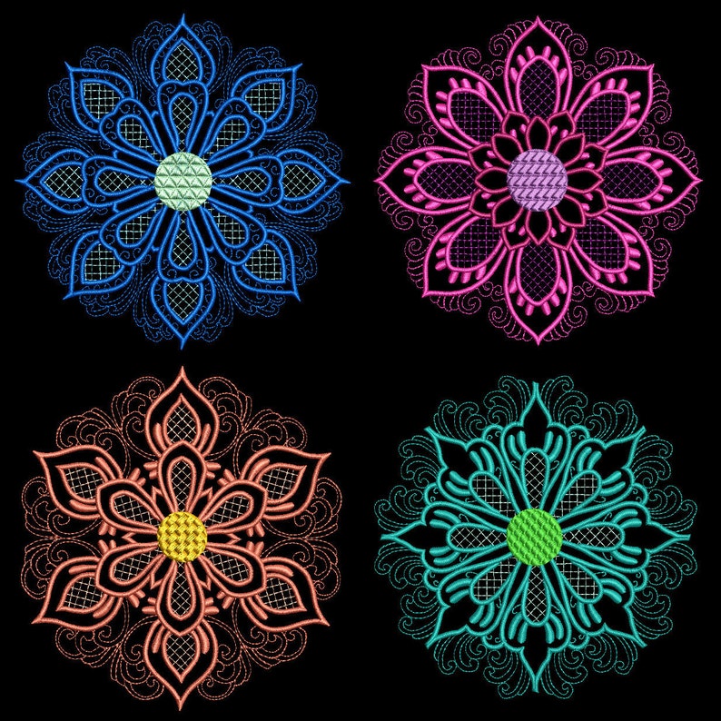 BLOOMING MEDALLIONS 4inch 12 Machine Embroidery Designs Instant Download 4x4 hoop AzEB image 3