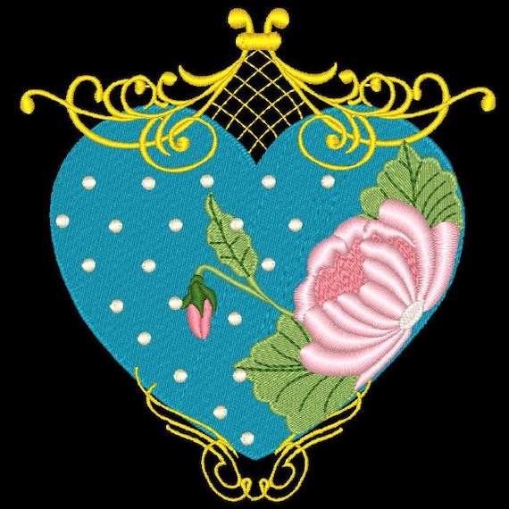 ROMANTIC HEARTS and FLOWERS (6inch) - 12 Machine Embroidery