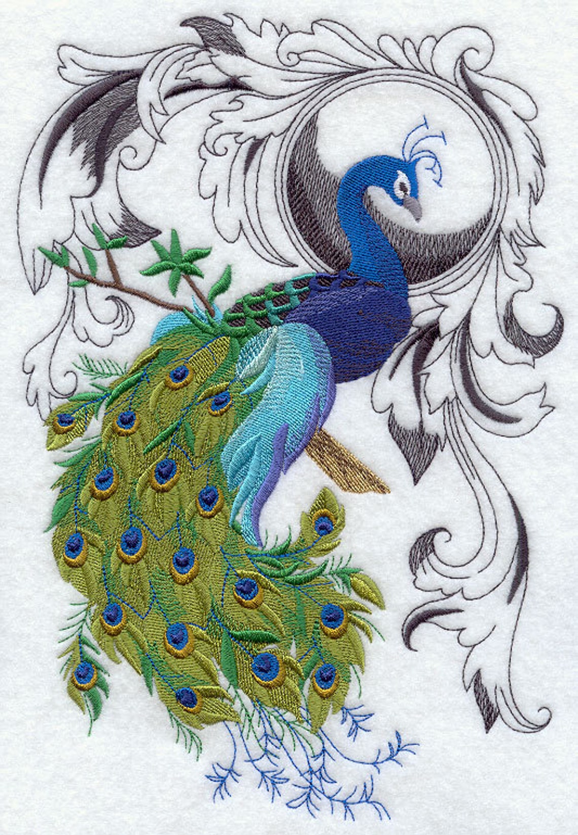 PEACOCK FLOURISH Machine Embroidery Quilt Block azeb Etsy