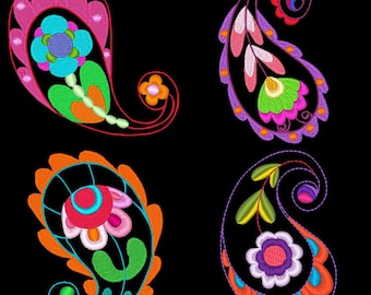 PAISLEY PIZZAZZ (3 pulgadas) - 10 Diseños de bordado de máquina Descarga instantánea 4x4 aro (AzEB)