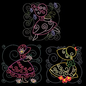 CURLY SUNBONNET SUE (5inch) - 10 Machine Embroidery Designs Instant Download 5x5 hoop (AzEB)