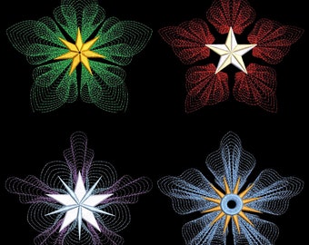 RIPPLE STARS (4inch) - 12 Machine Embroidery Designs Instant Download 4X4 hoop (AzEB)