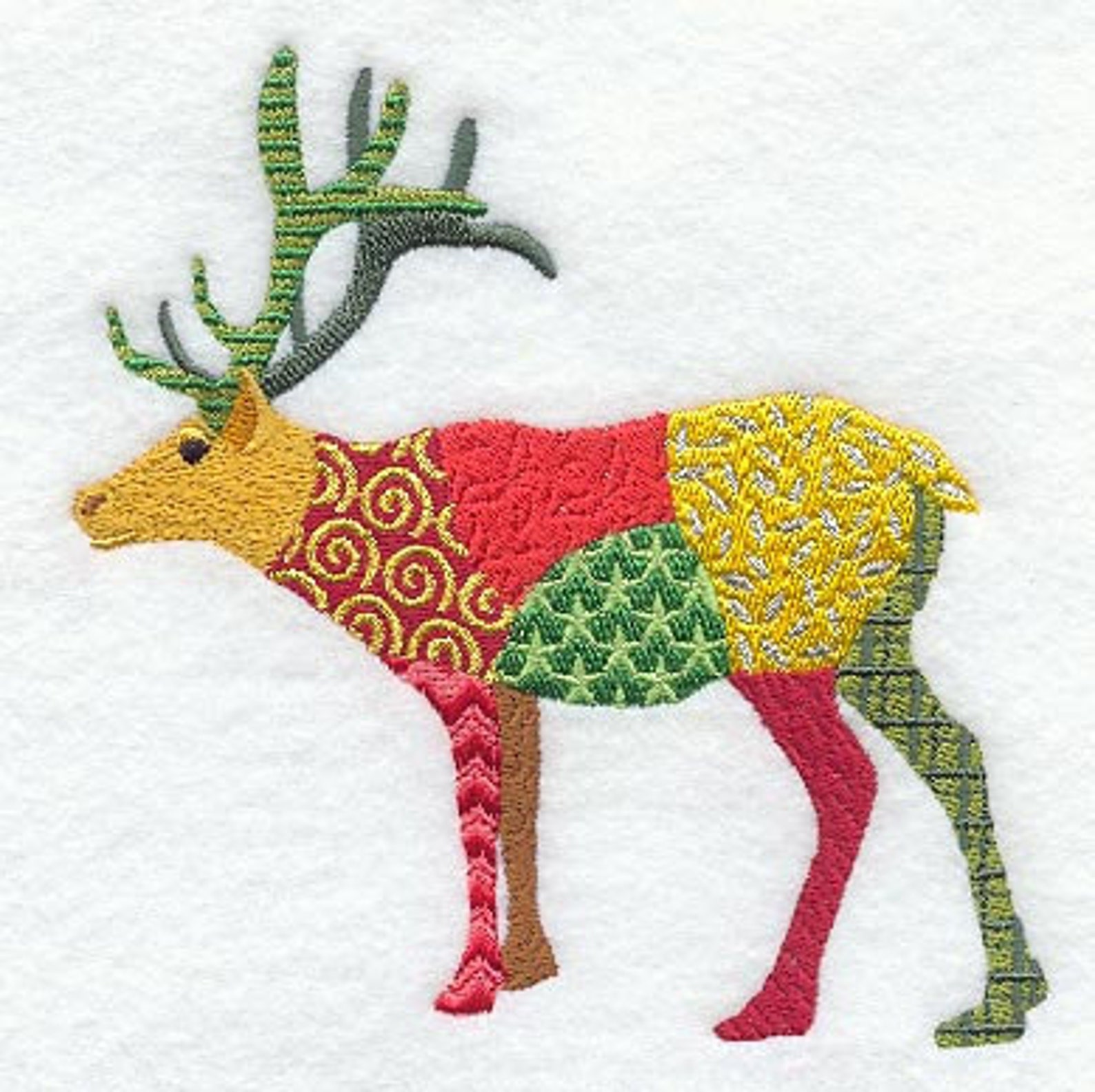 PATCHWORK REINDEER Machine Embroidered Quilt Block azeb Etsy