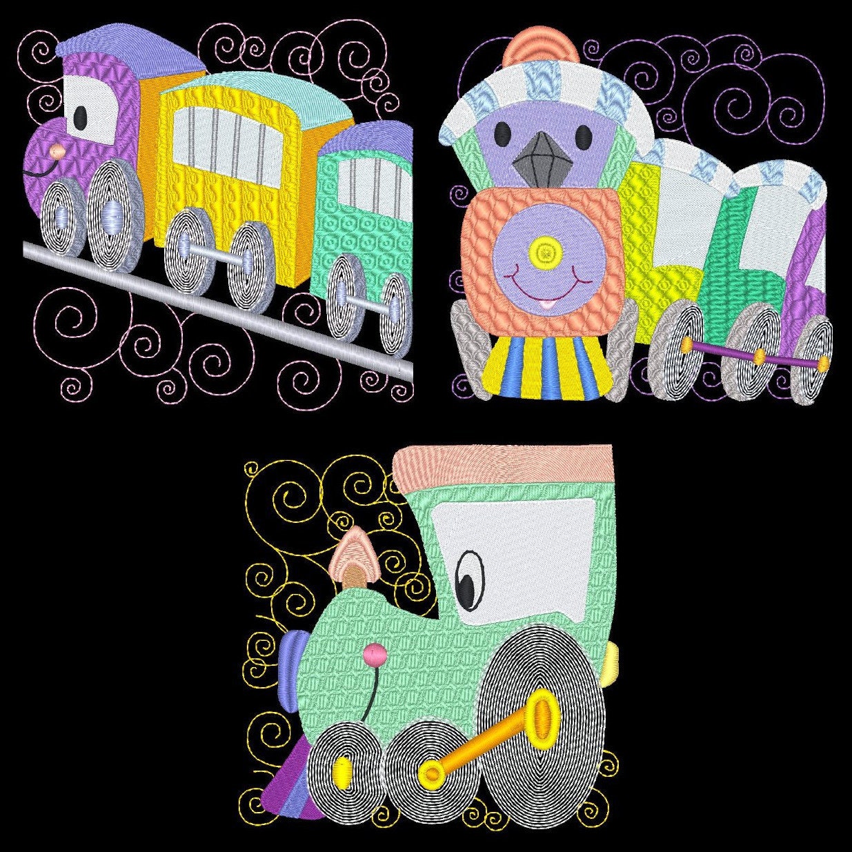 Machine Embroidery Steam Engine Eatsy LIL ENGINES BLOCKS 1 5inch 10 Machine Embroidery Designs | Etsy
