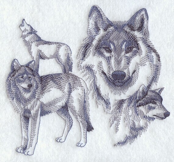 SKETCHED WOLVES Machine Embroidered Quilt Blocks AZEB | Etsy