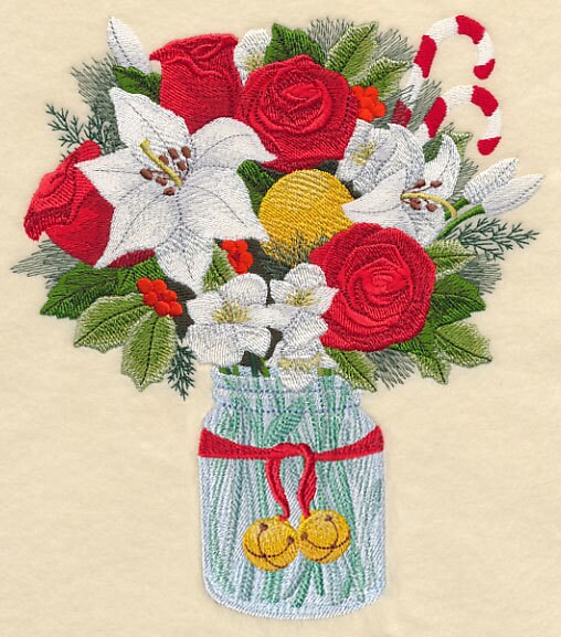 MERRY & BRIGHT BOUQUET in Mason Jar Machine Embroidery Quilt Etsy