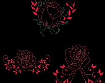 BEAUTIFUL REDWORK ROSES (6inch) - 10 Machine Embroidery Designs Instant Download 6x6 hoop (AzEB)