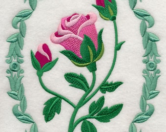 FLOWER CAMEO ROSES -Machine Embroidered Quilt Block AzEB