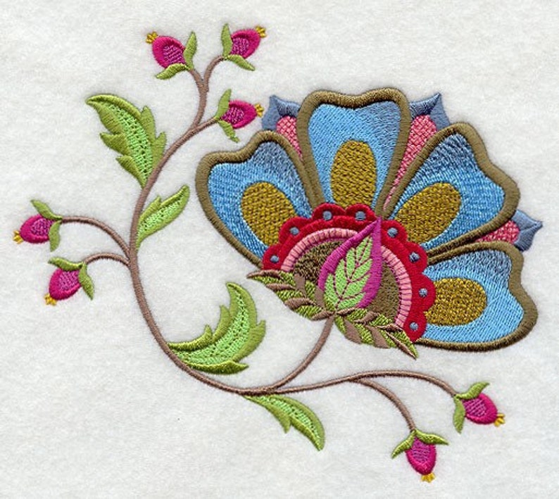 JACOBEAN FLOWER 9 Machine Embroidered Quilt Block azeb Etsy