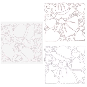 SUNBONNET HEART BLOCKS (6inch) - 10 Machine Embroidery Designs Instant Download 6x6 hoop (AzEB)