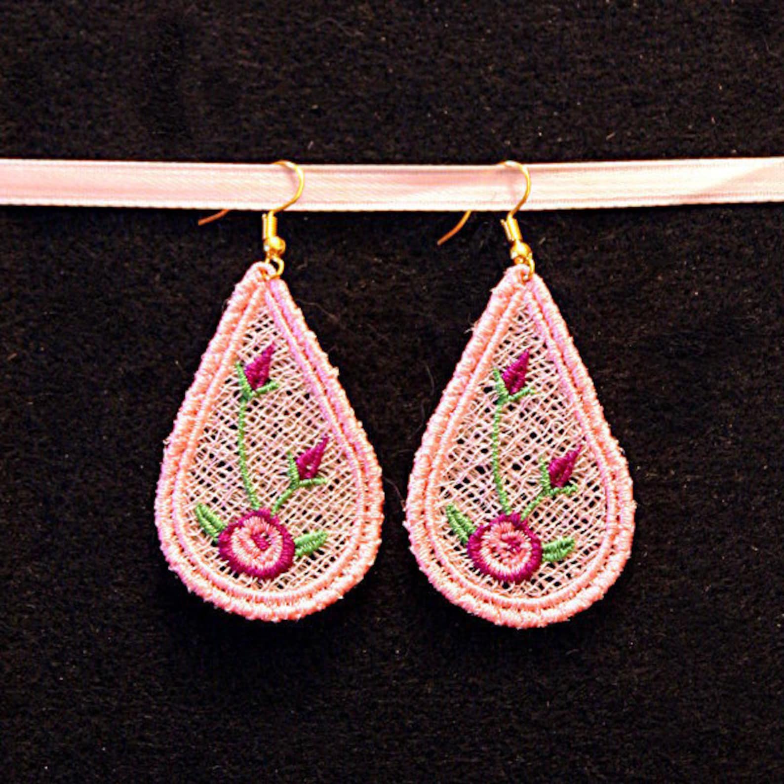 FSL FLORAL EARRINGS 2inch 10 Machine Embroidery Designs Etsy Australia