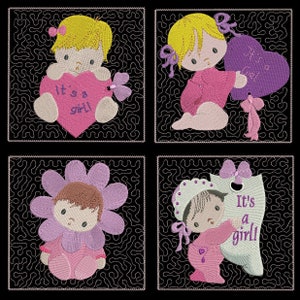 ITS A GIRL Quilt Blocks (6inch) - 12 Machine Embroidery Designs Instant Download 6x6 hoop (AzEB)