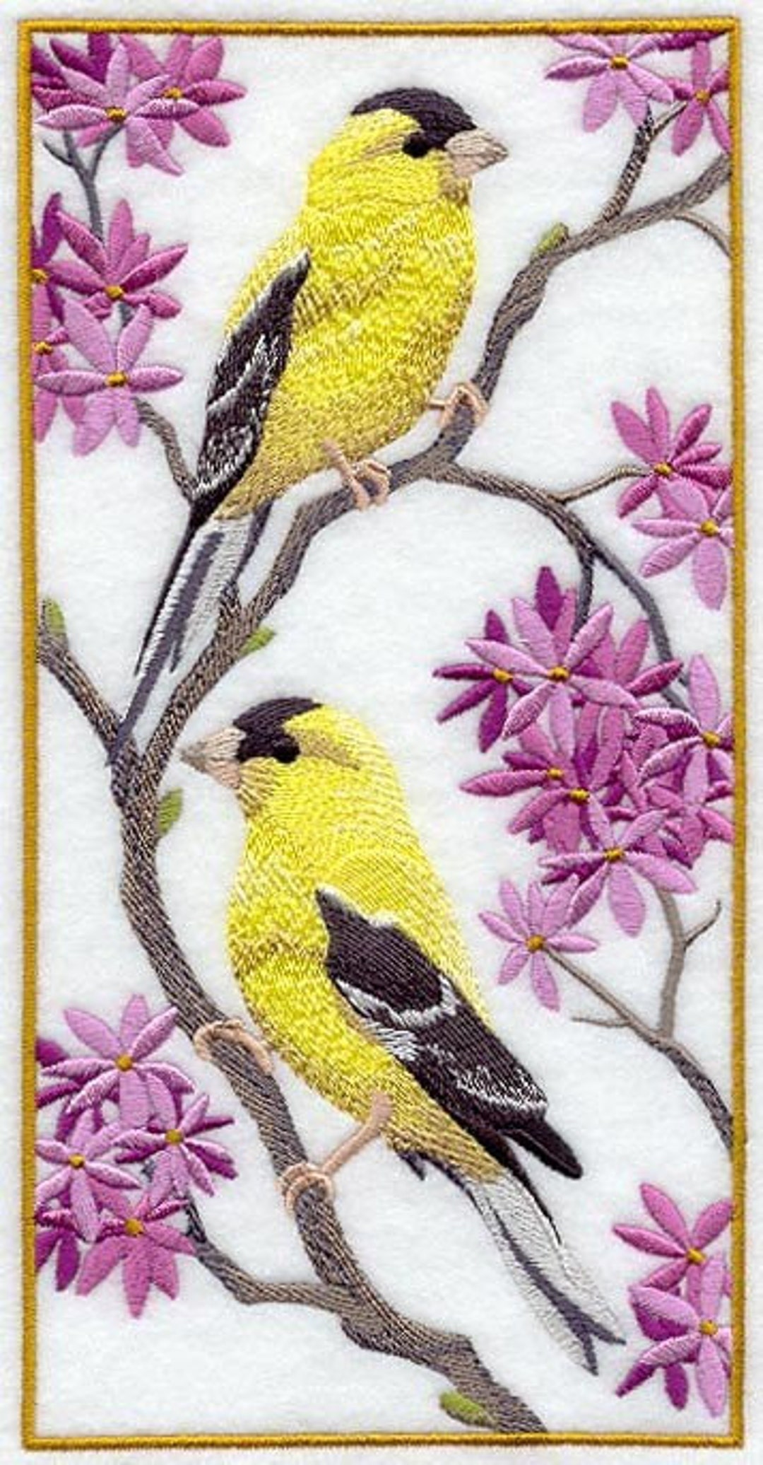 GOLD FINCHES Machine Embroidered Quilt Block azeb Etsy
