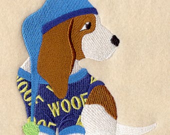 BASSET HOUND in PAJAMAS - Machine Embroidered Quilt Blocks (AzEB)