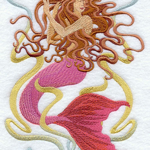 ART NOUVEAU Mermaid Melody lg) -Machine Embroidered Quilt Blocks (AZEB)