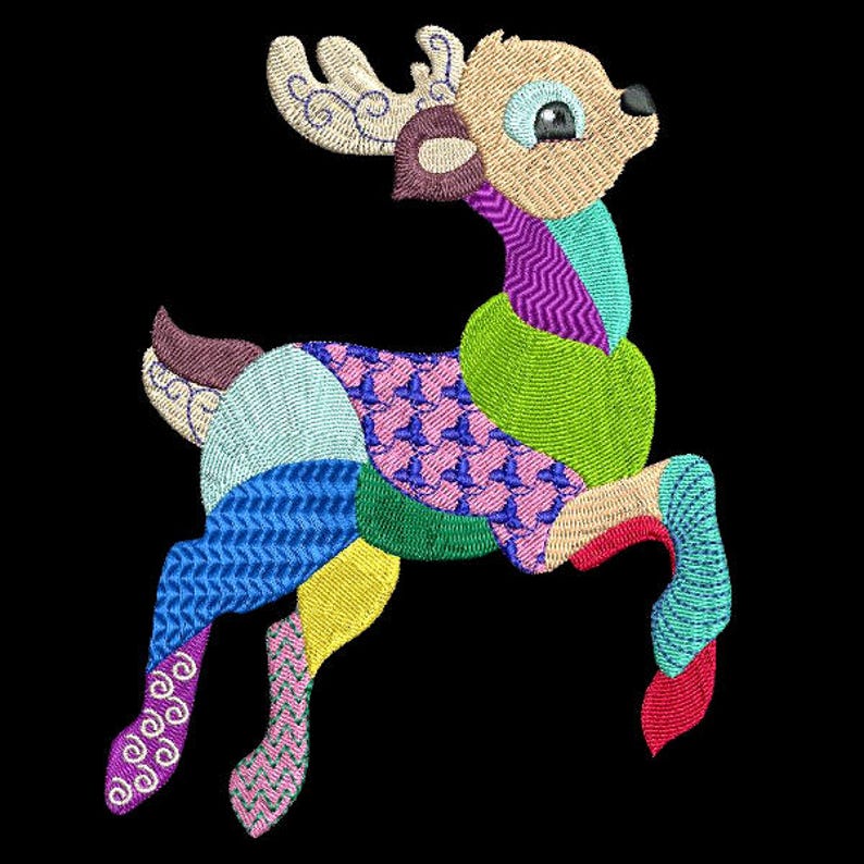 PATCHWORK REINDEER 6inch 10 Machine Embroidery Designs Etsy