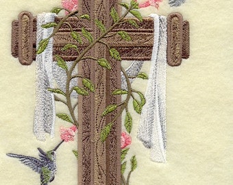 CROSS WITH HUMMERS - Machine Embroidered Quilt Block (AzEB)
