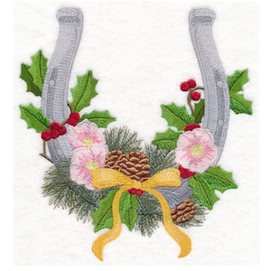 COWBOY CHRISTMAS HORSESHOE- Machine Embroidered Quilt Block (AzEB)