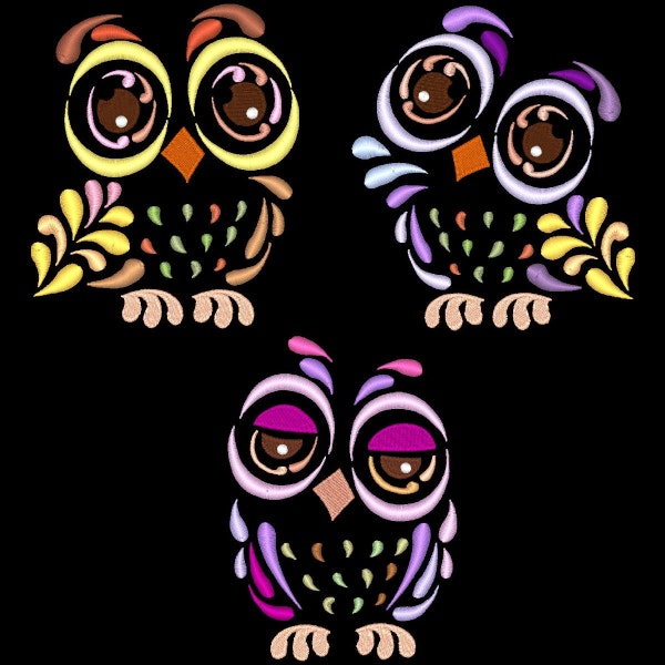 SWEET ARTDECO OWLS (5inch) - 10 Machine Embroidery Designs Instant Download 5x5 hoop (AzEB)